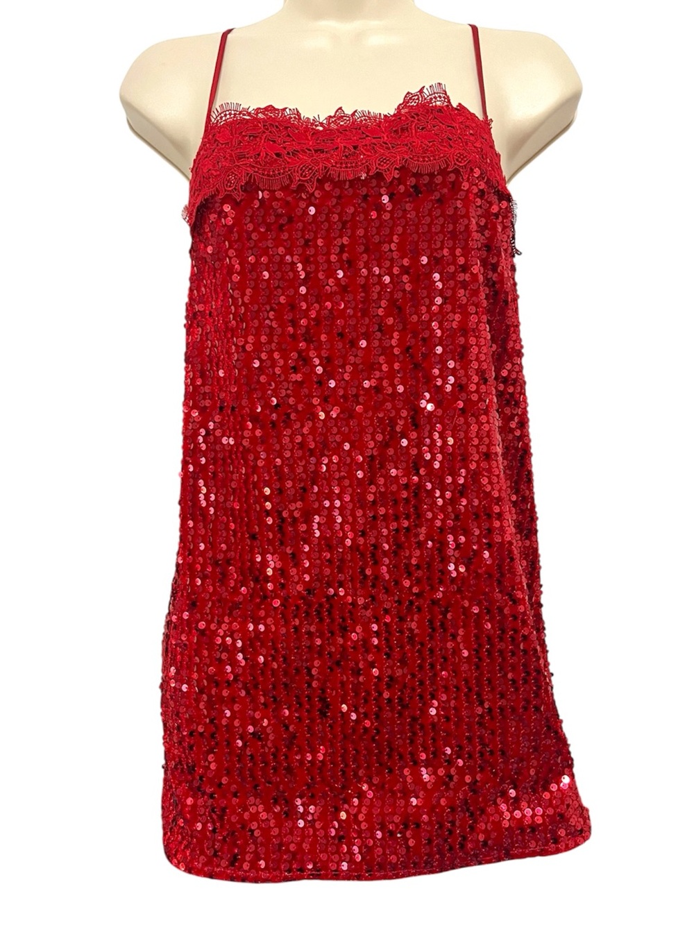 Free People That Girl Sequin Slip Dress Red Christmas Valentine’s Day Sparkly